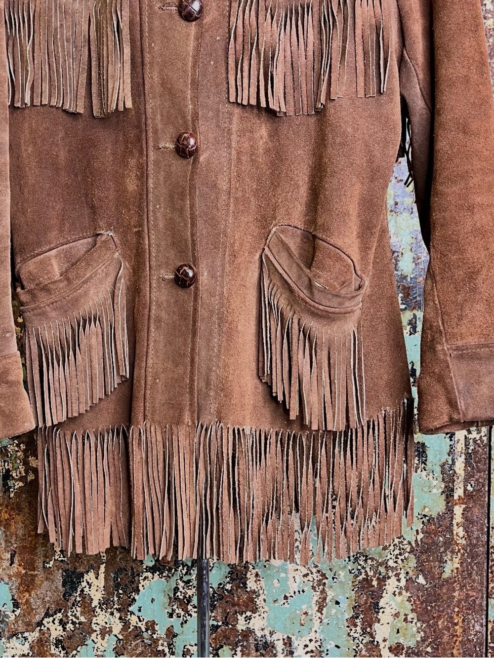 Women's Brown Suede Fringe Leather Jacket - Classic - Picture 4 of 5